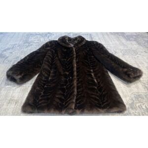 OLYMPIA FASHIONS BROWN FAUX FUR COAT SIZE LARGE
